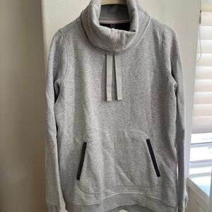 Lululemon Gray Women’s Sweater with High Collar, front pocket and hi/lo hem